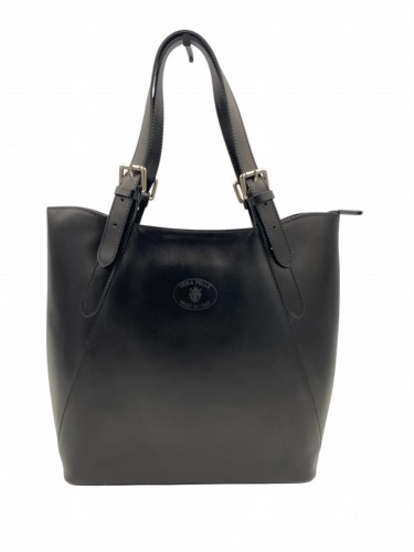 Czarna elegancka torebka damska typu shopper XL wykonana z naturalnej skóry licowej z regulowanymi uchwytami i subtelnym logo na froncie