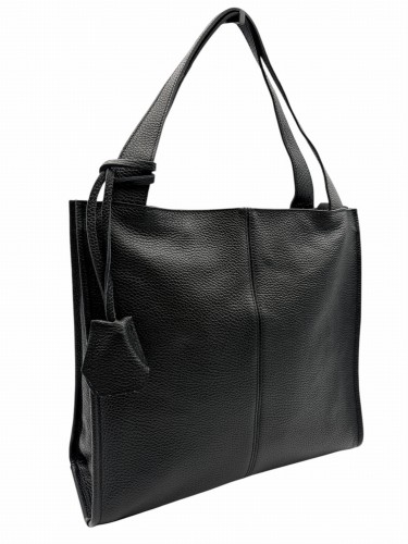 Czarna shopperka VERA PELLE ze skóry naturalnej. Pojemna, elegancka i praktyczna, z kieszenią zewnętrzną, komorą na suwak i wygodnymi uchwytami. Idealna na co dzień i do pracy, wykonana z trwałej włoskiej skóry